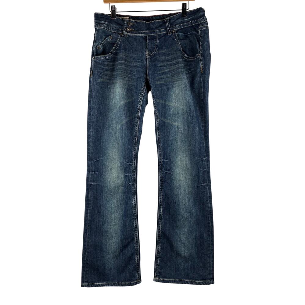 1st Kiss Bootcut Jeans Women 13 Medium Wash Denim Low Rise Y2K Whiskering Fading